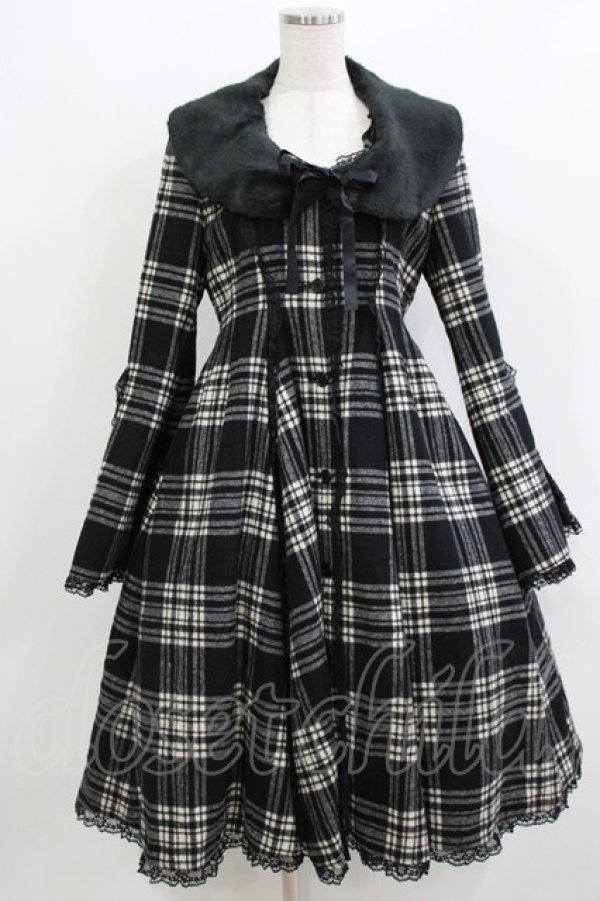 画像1: MARBLE / レースバッスル風チェックコート  黒 H-26-03-18-003-GO-CO-KB-ZH (1)