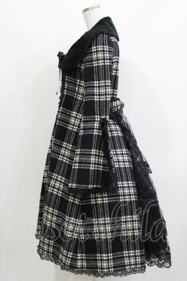 画像2: MARBLE / レースバッスル風チェックコート  黒 H-26-03-18-003-GO-CO-KB-ZH (2)