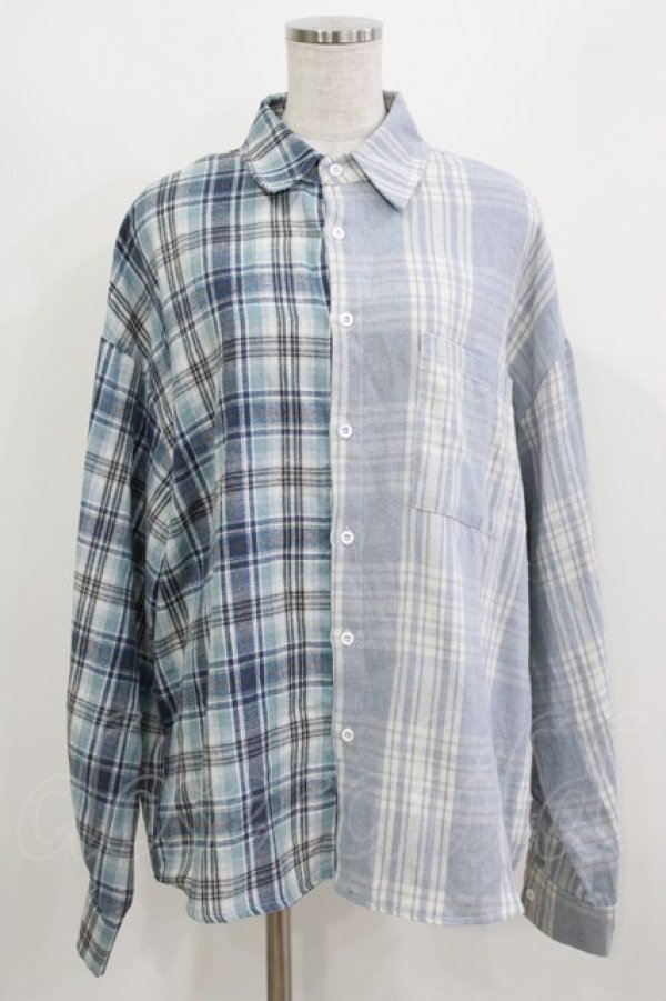画像1: NieR Clothing / 切替チェックシャツ  ブルー H-26-03-18-046-PU-BL-KB-ZH (1)