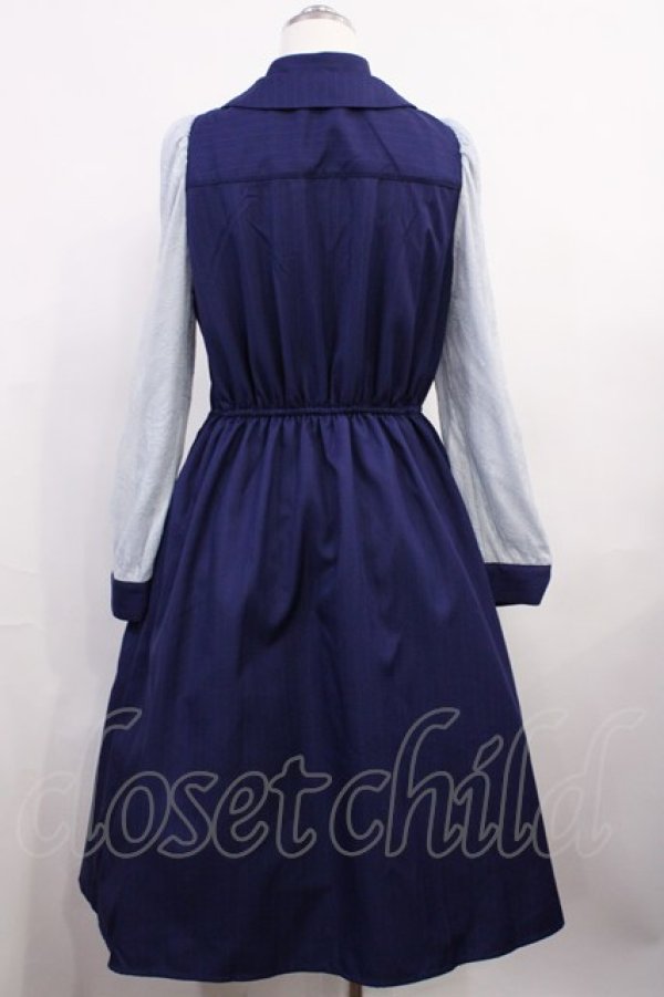画像2: axes femme POETIQUE / ベストレイヤードデザインワンピース M ネイビー H-26-03-18-1010-AX-OP-NS-ZH (2)