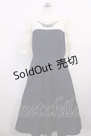 画像: axes femme / ローズ刺繍ドッキングワンピース M ネイビー H-26-03-18-1011-AX-OP-NS-ZH