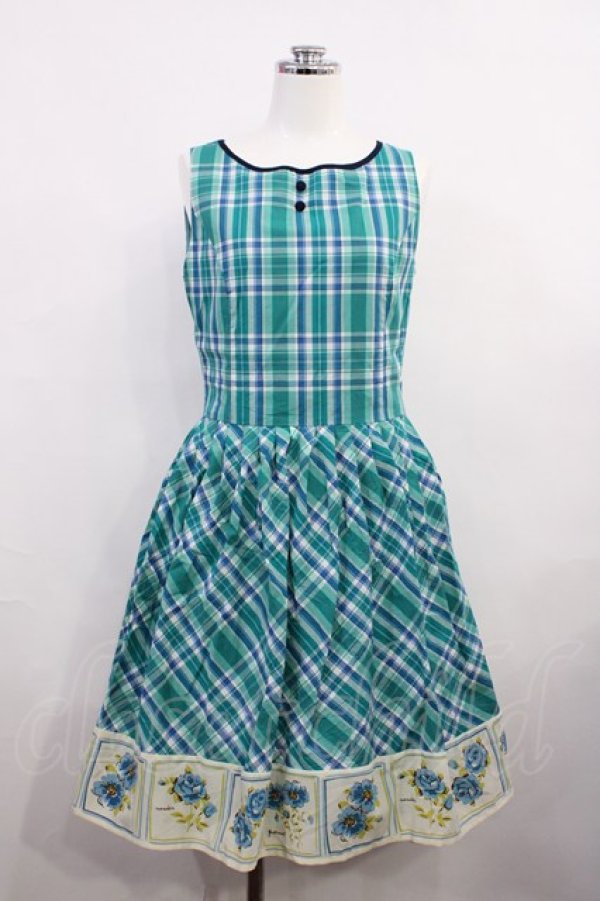 画像1: an another angelus / 花柄チェックジャンパースカート Free グリーン H-26-03-18-1012-CA-OP-NS-ZH (1)