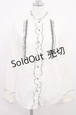 画像: axes femme / 配色フリルブラウス M オフ/ブラック H-26-03-18-1030-AX-BL-NS-ZH