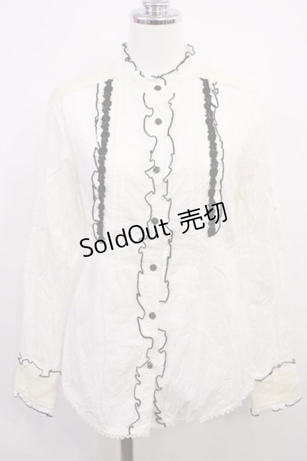 画像1: axes femme / 配色フリルブラウス M オフ/ブラック H-26-03-18-1030-AX-BL-NS-ZH (1)