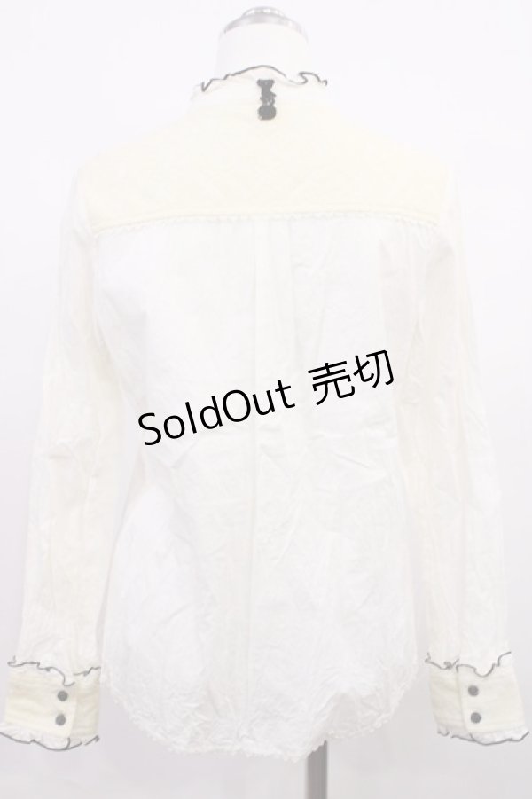 画像2: axes femme / 配色フリルブラウス M オフ/ブラック H-26-03-18-1030-AX-BL-NS-ZH (2)