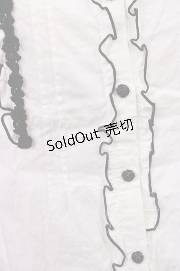 画像3: axes femme / 配色フリルブラウス M オフ/ブラック H-26-03-18-1030-AX-BL-NS-ZH (3)