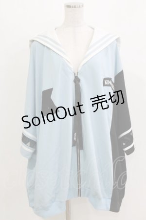 画像: KINGLYMASK / ロゴ刺繍リボンアームメッシュ切替5分袖セーラービッグブルゾン  サックス H-26-03-18-057-PU-TO-KB-ZH