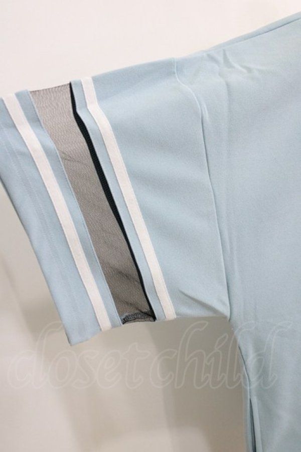 画像4: KINGLYMASK / ロゴ刺繍リボンアームメッシュ切替5分袖セーラービッグブルゾン  サックス H-26-03-18-057-PU-TO-KB-ZH (4)