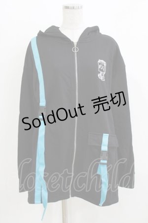 画像: NieR Clothing / 猫耳ハーネスZIPパーカー  黒×青 H-26-03-18-059-PU-TO-KB-ZH