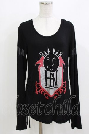 画像: NAOTO SEVEN / プリントカットソー  黒 H-26-03-18-061-HN-TO-KB-ZH