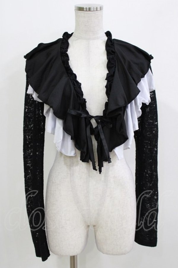 画像1: NiNE. / 異素材切替フリルボレロ  黒×白 H-26-03-18-063-PU-TO-KB-ZH (1)