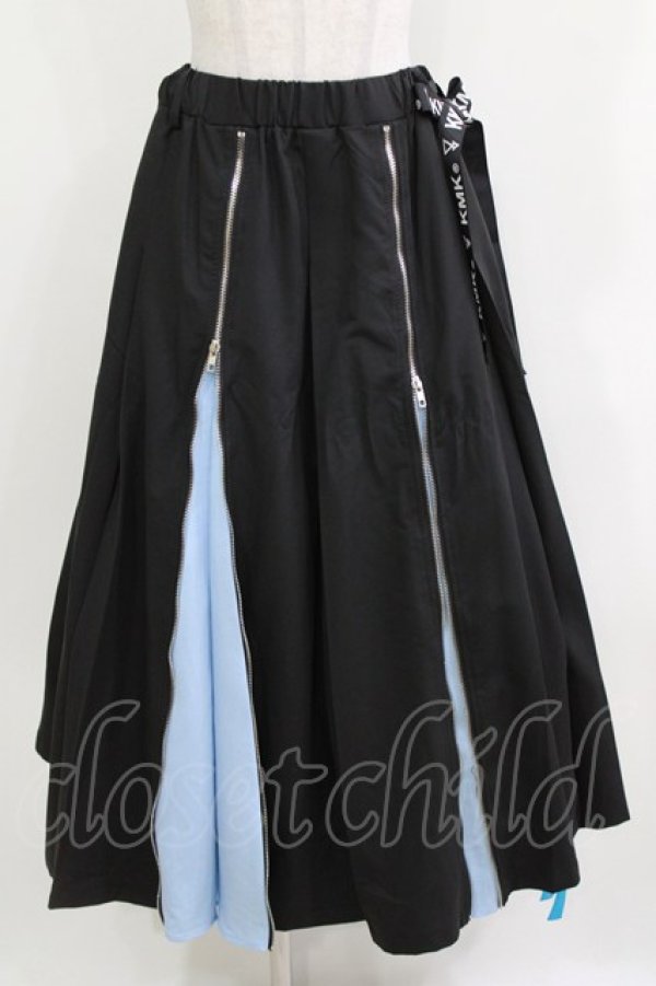 画像1: KINGLYMASK / セパレートロゴリボントリプルジップ切替レイヤードスカート  ブラック×サックス H-26-03-18-007-PU-SK-KB-ZH (1)