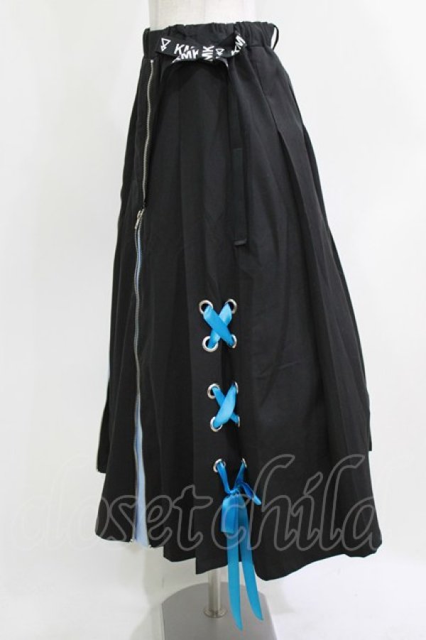 画像2: KINGLYMASK / セパレートロゴリボントリプルジップ切替レイヤードスカート  ブラック×サックス H-26-03-18-007-PU-SK-KB-ZH (2)