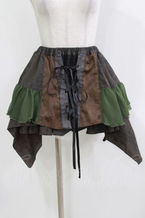 画像: STEAM / イレギュラーフリルミニスカート  茶×カーキ H-26-03-18-017-HN-SK-KB-ZH