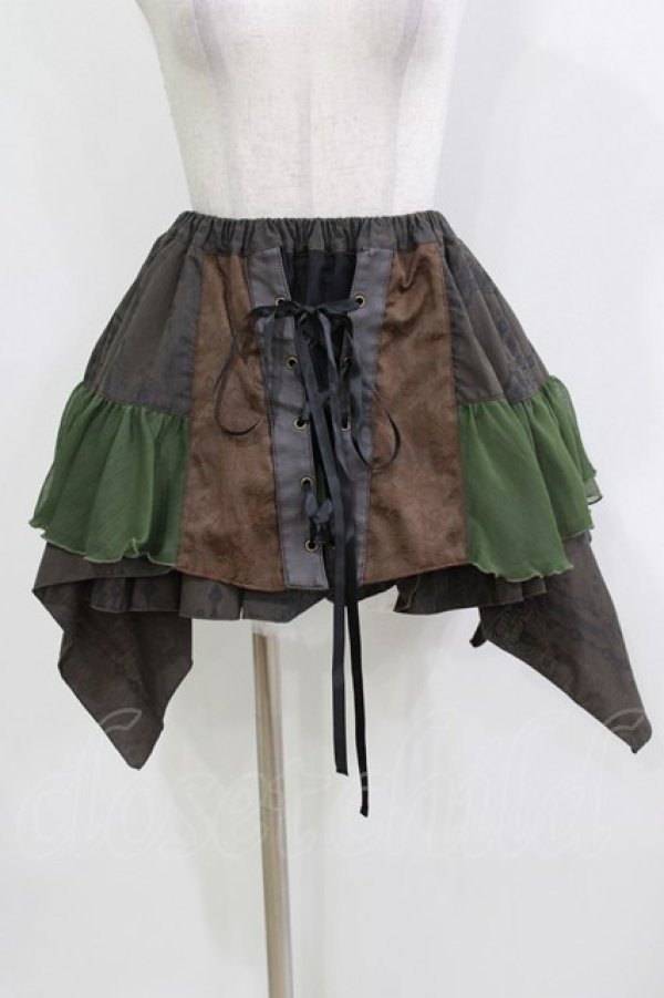 画像1: STEAM / イレギュラーフリルミニスカート  茶×カーキ H-26-03-18-017-HN-SK-KB-ZH (1)