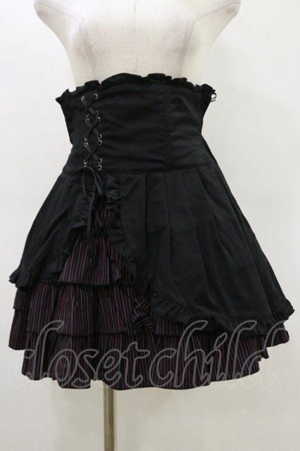 画像1: BPN / レイヤード風ストライプフリルアシメスカート  ブラック H-26-03-20-043-GO-SK-KB-ZH (1)