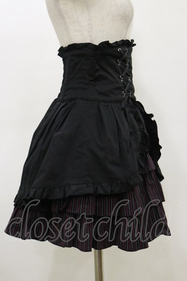 画像3: BPN / レイヤード風ストライプフリルアシメスカート  ブラック H-26-03-20-043-GO-SK-KB-ZH (3)