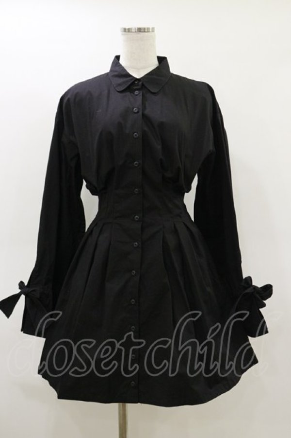 画像1: pain / タックフレアシャツドレス  ブラック H-26-03-20-050-LO-OP-KB-ZH (1)