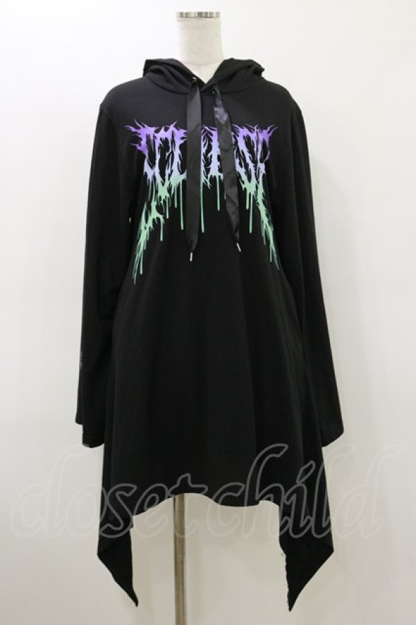 画像1: LISTEN FLAVOR / メタルロゴヘムラインパーカーワンピース  ブラック H-26-03-20-061-PU-OP-KB-ZH (1)