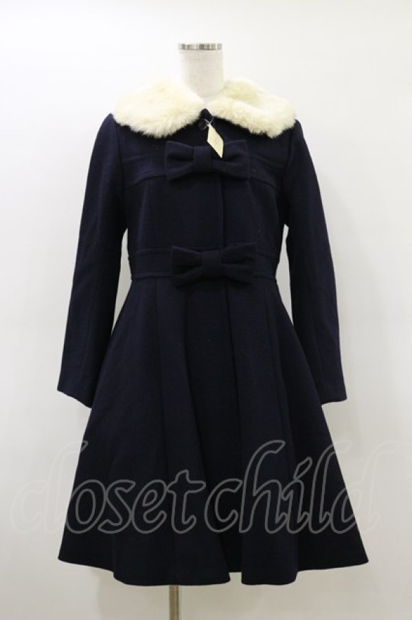 画像1: Leur Getter / ダブルリボン付ウールコート  ネイビー H-26-03-20-066-LU-CO-KB-ZH (1)