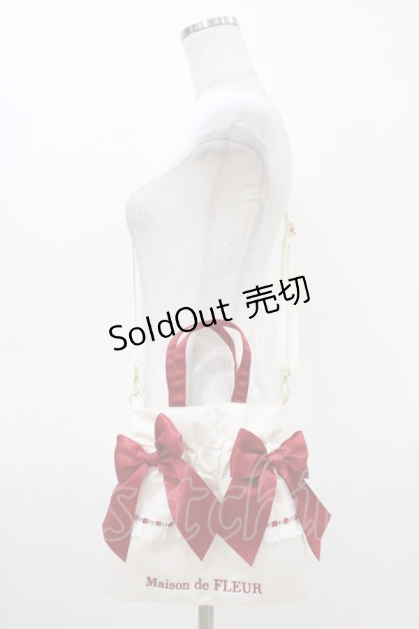 画像1: Maison de FLEUR / ガトーフレーズダブルリボン2Wayトート  オフ/レッド H-26-03-20-1012-LO-BG-NS-ZH (1)