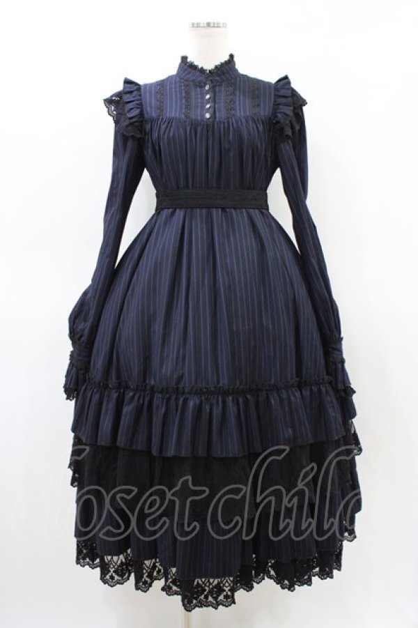 画像1: Hoshibako Works / リリィ・リドル ワンピース(スタンドカラー) M ネイビー H-26-03-20-1022-LO-OP-NS-ZH (1)