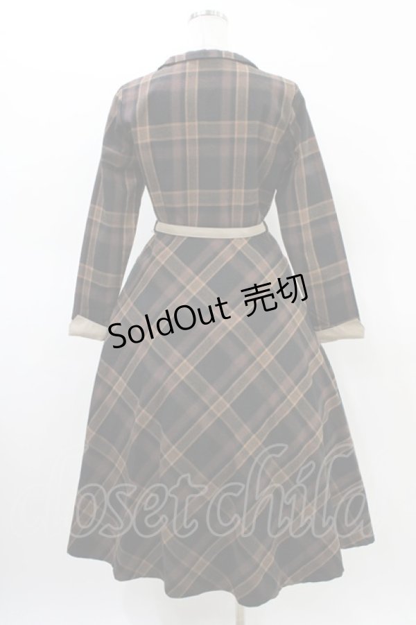 画像2: an another angelus / ダブルオープンカラーチェックワンピース Free ブラウン H-26-03-20-1027-CA-OP-NS-ZH (2)