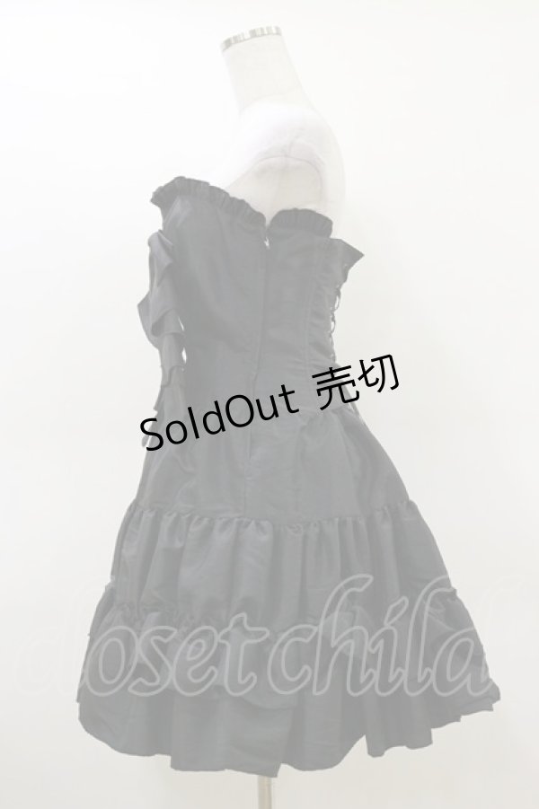 画像3: ATELIER PIERROT / フロントリボン・ミニコルセットワンピース  ブラック H-26-03-20-070-EL-OP-KB-ZH (3)