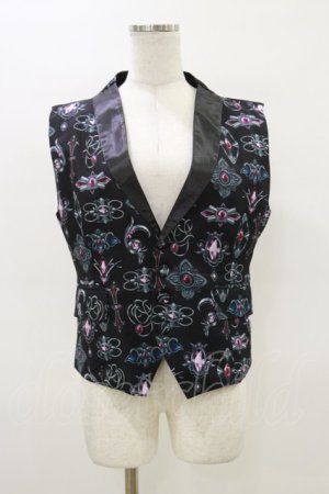 画像: Drug Honey / アンティークブローチ柄サテンカラーベスト  黒 H-26-03-20-011-PU-TO-KB-ZH