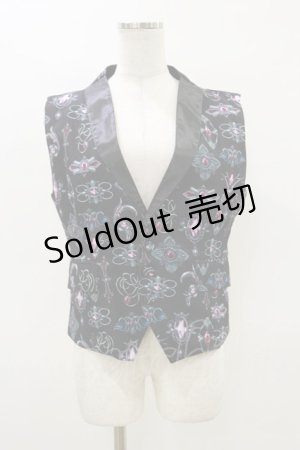 画像: Drug Honey / アンティークブローチ柄サテンカラーベスト  黒 H-26-03-20-011-PU-TO-KB-ZH