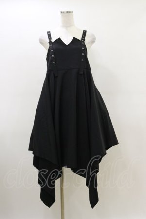 画像: elements,H / ベルトストラップイレギュラーワンピース  ブラック H-26-03-20-073-PU-OP-KB-ZH