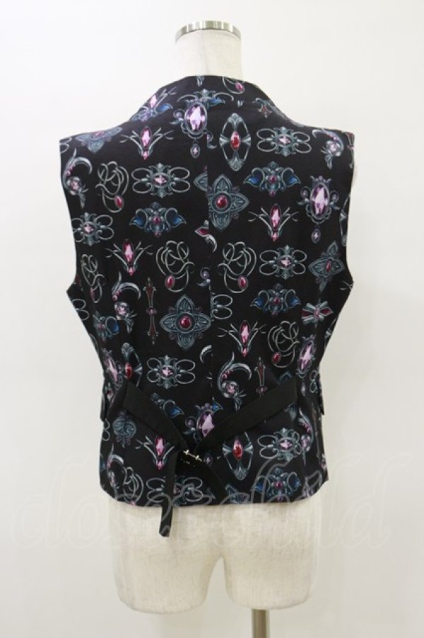 画像2: Drug Honey / アンティークブローチ柄サテンカラーベスト  黒 H-26-03-20-011-PU-TO-KB-ZH (2)