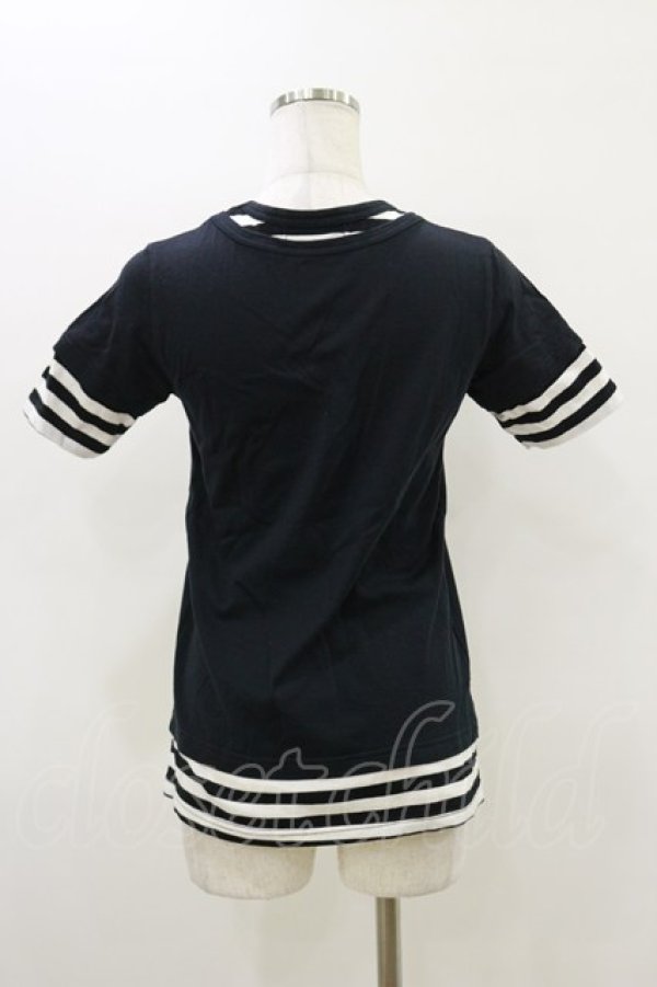 画像2: PEACE NOW / レイヤード風ボーダー切替カットソー  ブラック H-26-03-20-015-PU-TO-KB-ZH (2)