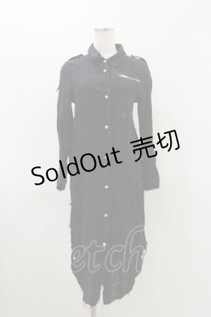 画像: HELL CAT PUNKS / ダメージガーゼロングシャツ S ブラック H-26-03-20-018-PU-BL-KB-ZH