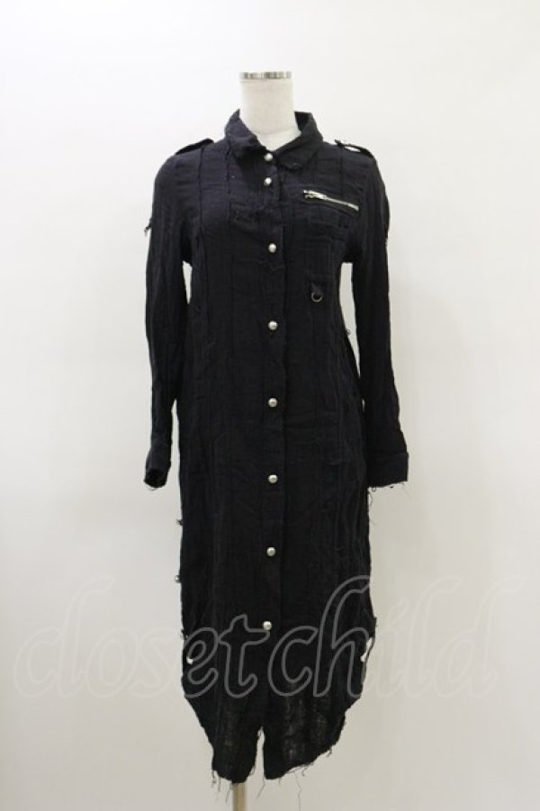 画像1: HELL CAT PUNKS / ダメージガーゼロングシャツ S ブラック H-26-03-20-018-PU-BL-KB-ZH (1)