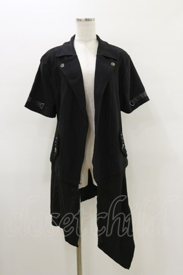 画像1: SEX POT ReVeNGe / 2Wayストライプ半袖カーディガン  ブラック H-26-03-20-022-SP-TO-KB-ZH (1)