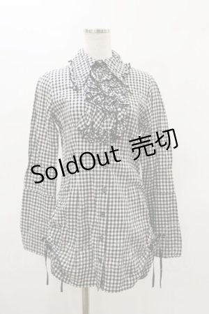 画像: PEACE NOW / ギンガムフリルロングブラウス  ブラック H-26-03-20-024-PU-BL-KB-ZH