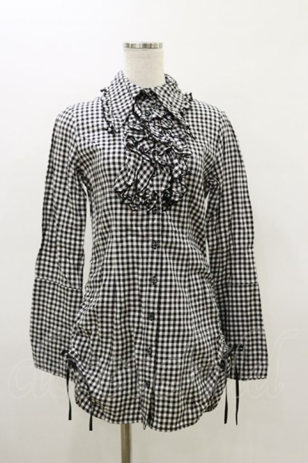 画像1: PEACE NOW / ギンガムフリルロングブラウス  ブラック H-26-03-20-024-PU-BL-KB-ZH (1)