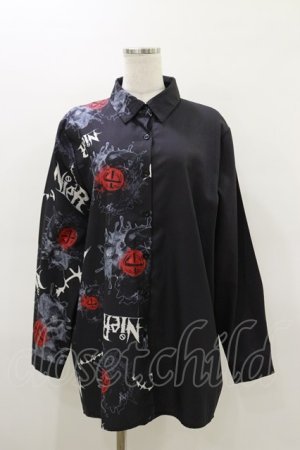 画像: NieR Clothing / プリント切替シャツ  ブラック H-26-03-20-028-PU-BL-KB-ZH