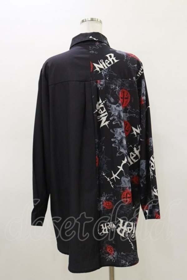 画像2: NieR Clothing / プリント切替シャツ  ブラック H-26-03-20-028-PU-BL-KB-ZH (2)