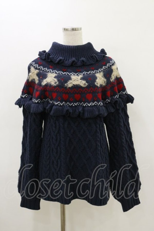 画像1: merry jenny / bear yoke knit tops  ネイビー H-26-03-20-030-LO-TO-KB-ZH (1)