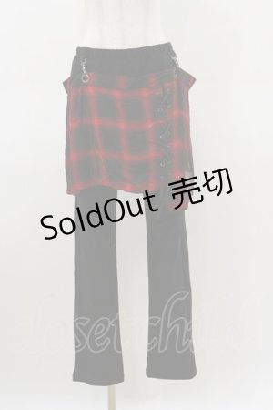 画像: SEX POT ReVeNGe / チェックフラップ付レギンスパンツ L 黒×赤 H-26-03-20-038-SP-PA-KB-ZH