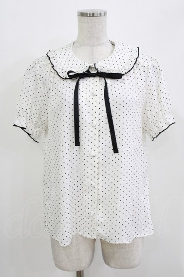 画像1: Ank Rouge / リボンタイパフブラウス M オフ/ブラックドット H-26-03-21-040-CA-BL-NS-ZH (1)