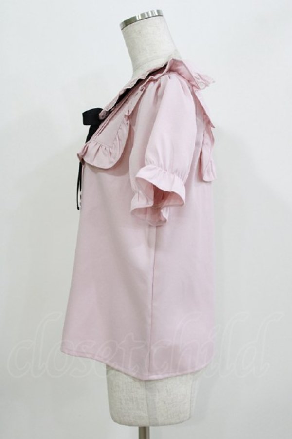 画像2: Ank Rouge / ヨークフリルリボンタイブラウス M ピンク/ブラック H-26-03-21-042-CA-BL-NS-ZH (2)