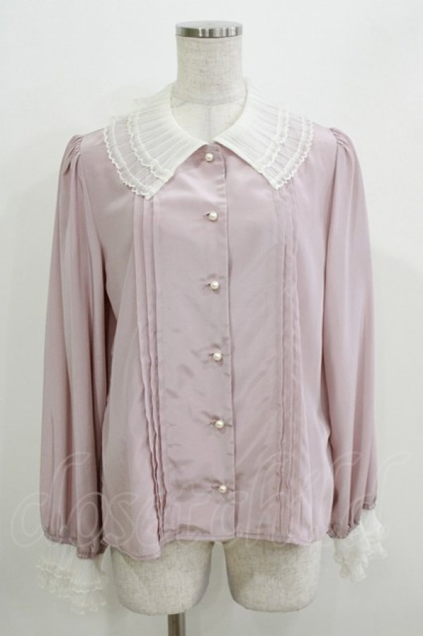 画像1: Ank Rouge / プリーツチュールブラウス M ピンク/オフ H-26-03-21-043-CA-BL-NS-ZH (1)