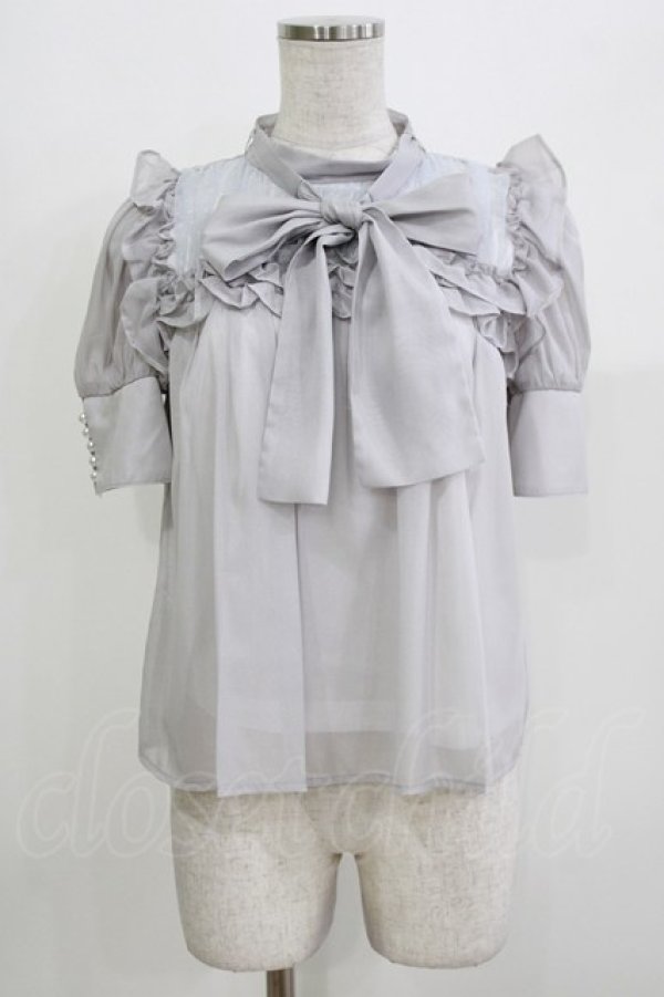 画像1: pium / スクエアフリルシアーラメ半袖ブラウス Free グレー H-26-03-21-044-0-BL-NS-ZH (1)