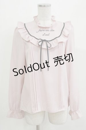 画像: Ank Rouge / ラウンドヨークメッセージロゴブラウス M ピンク/ブラック H-26-03-21-047-CA-BL-NS-ZH