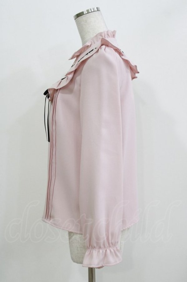 画像2: Ank Rouge / ラウンドヨークメッセージロゴブラウス M ピンク/ブラック H-26-03-21-047-CA-BL-NS-ZH (2)