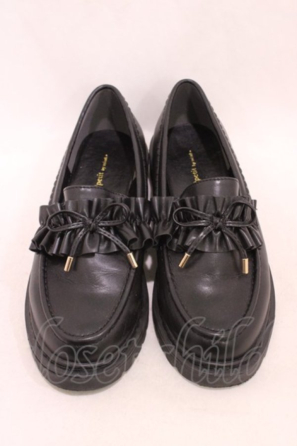 画像1: m petit by misako / AMリボンフリルローファー L ブラック H-26-03-21-1001-LO-SH-NS-ZH (1)