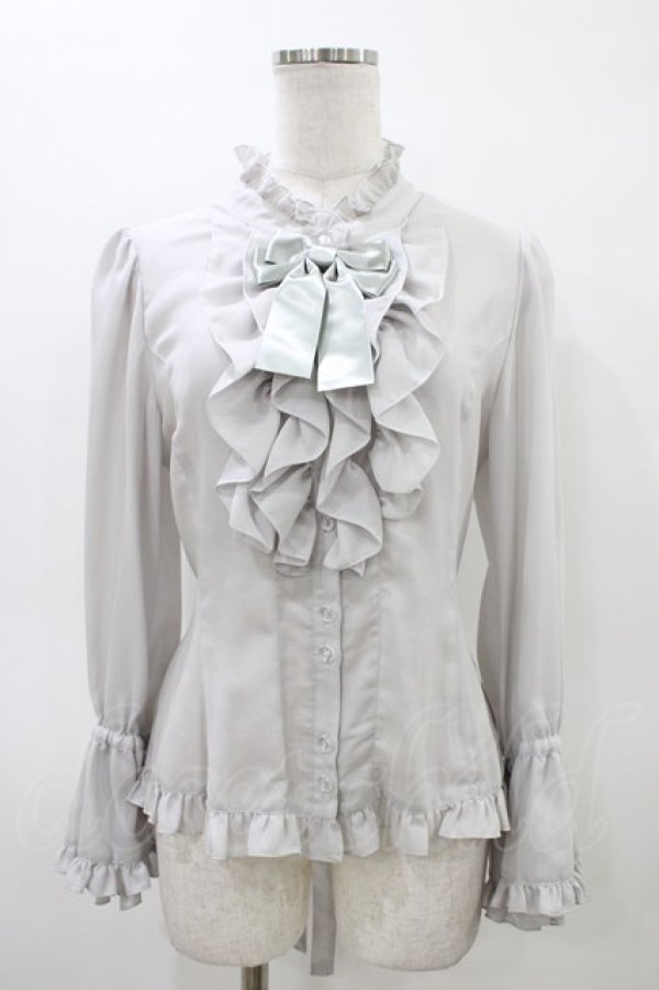 画像1: metamorphose / スタンドカラーフリルキャンディスリーブブラウス サイズ1 グレー H-26-03-21-1037-ME-BL-NS-ZH (1)